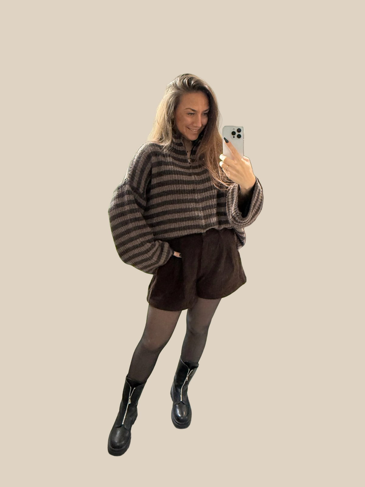 ZIPPER JACKE GESTREIFT -9010- TAUPE