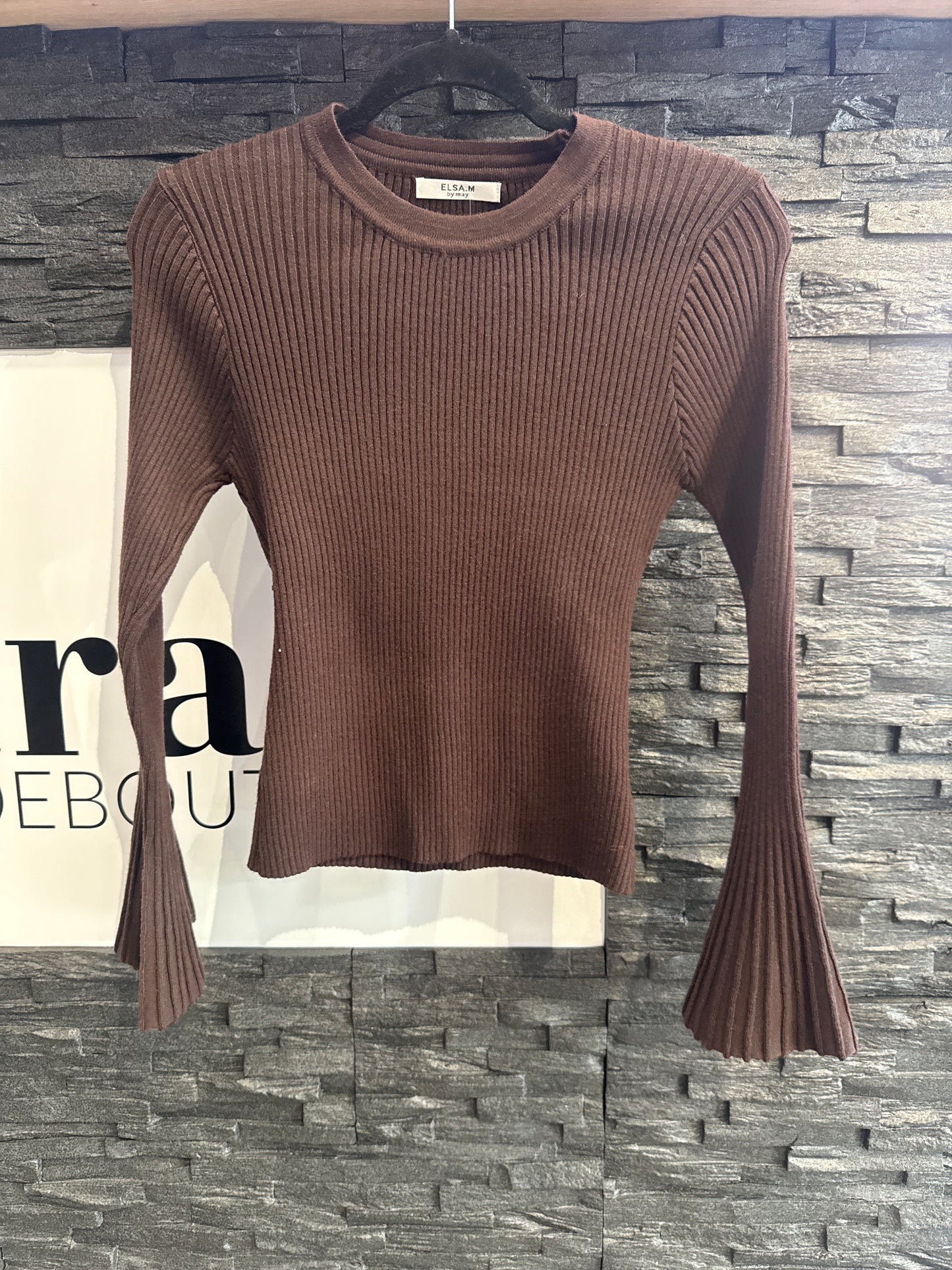 Basicshirt mit Trompetenärmel -6780- braun