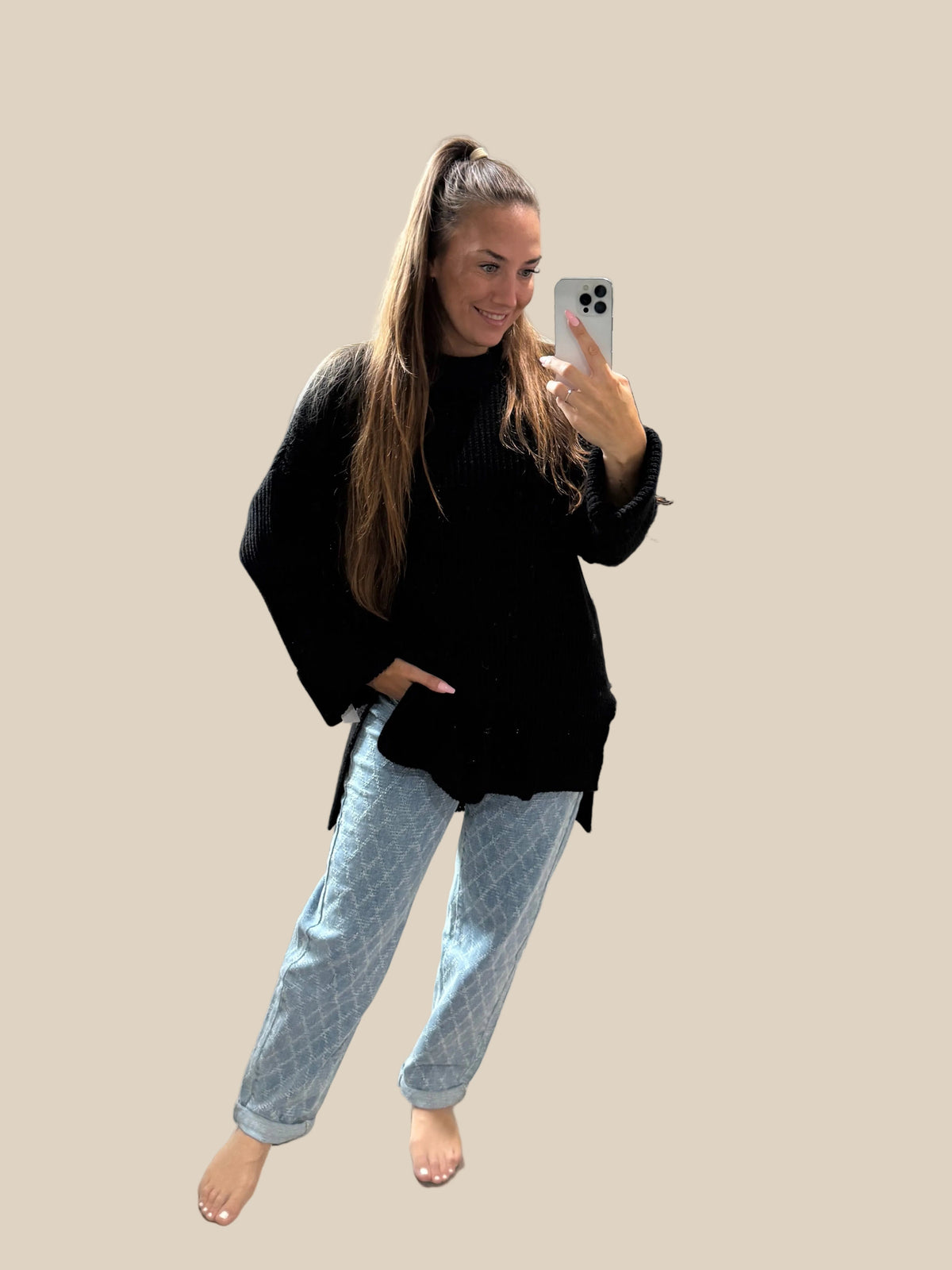 SCHLITZPULLI -1596- SCHWARZ - Sarahs Modeboutique