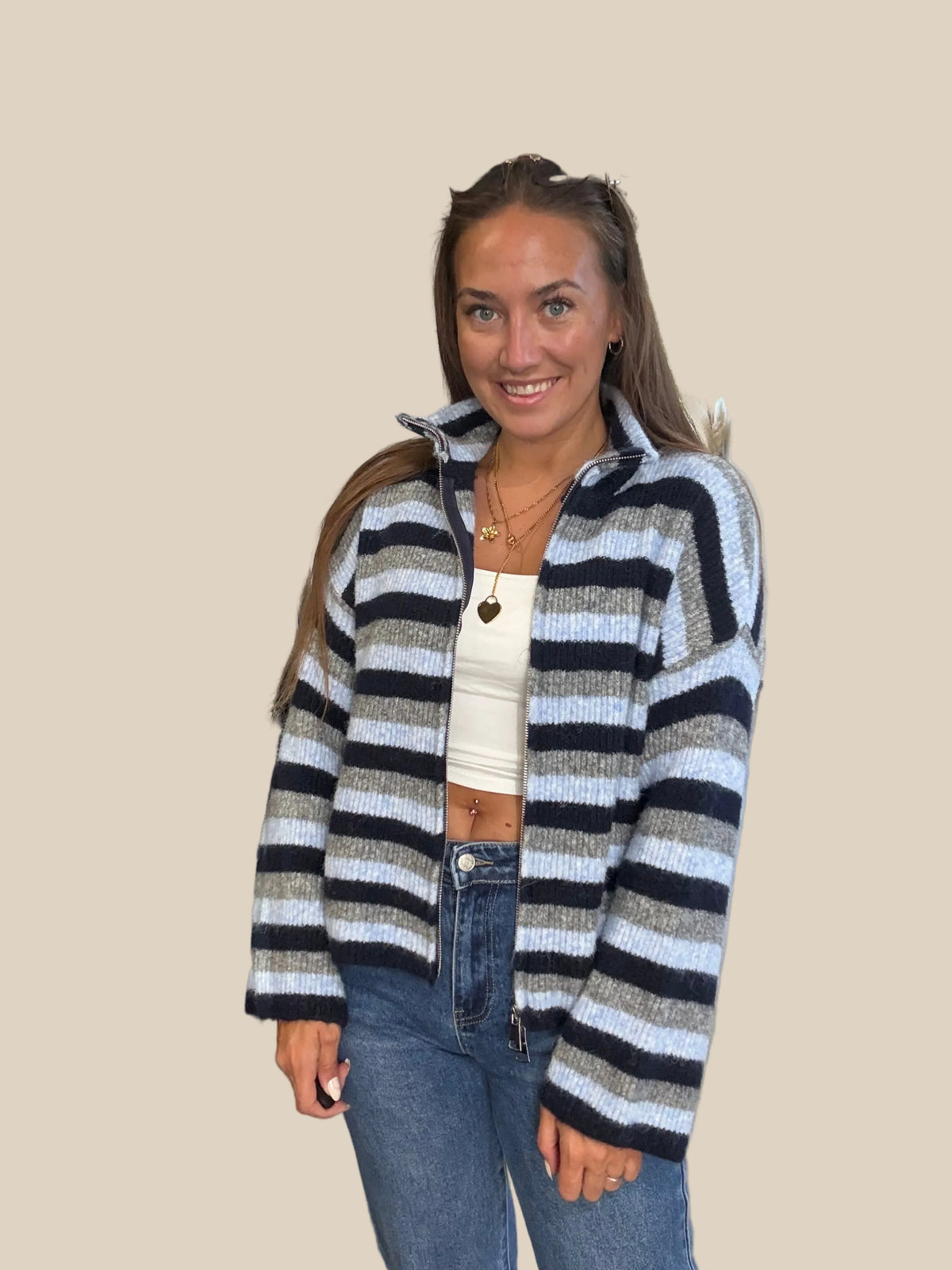 ZIP PULLOVER -3555- BLAU - Sarahs Modeboutique