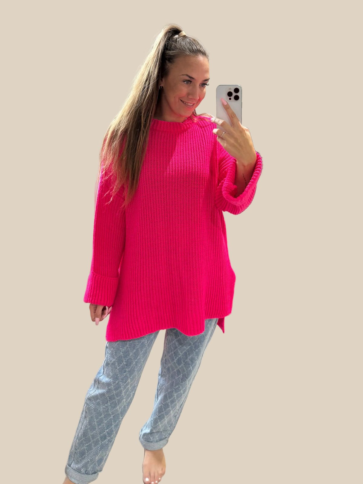 Schlitzpulli-1596- neonpink - Sarahs Modeboutique
