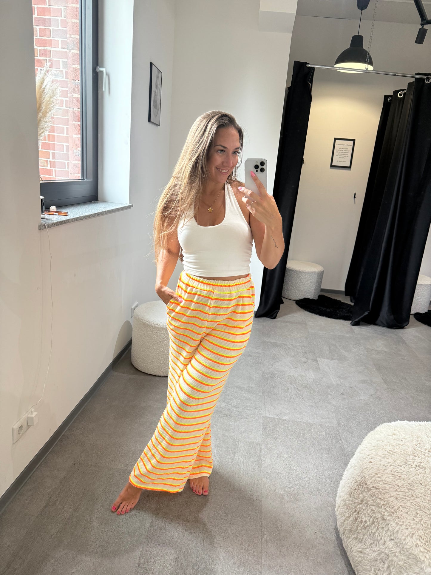 HOSE NEON GESTREIFT -5558- ORANGE
