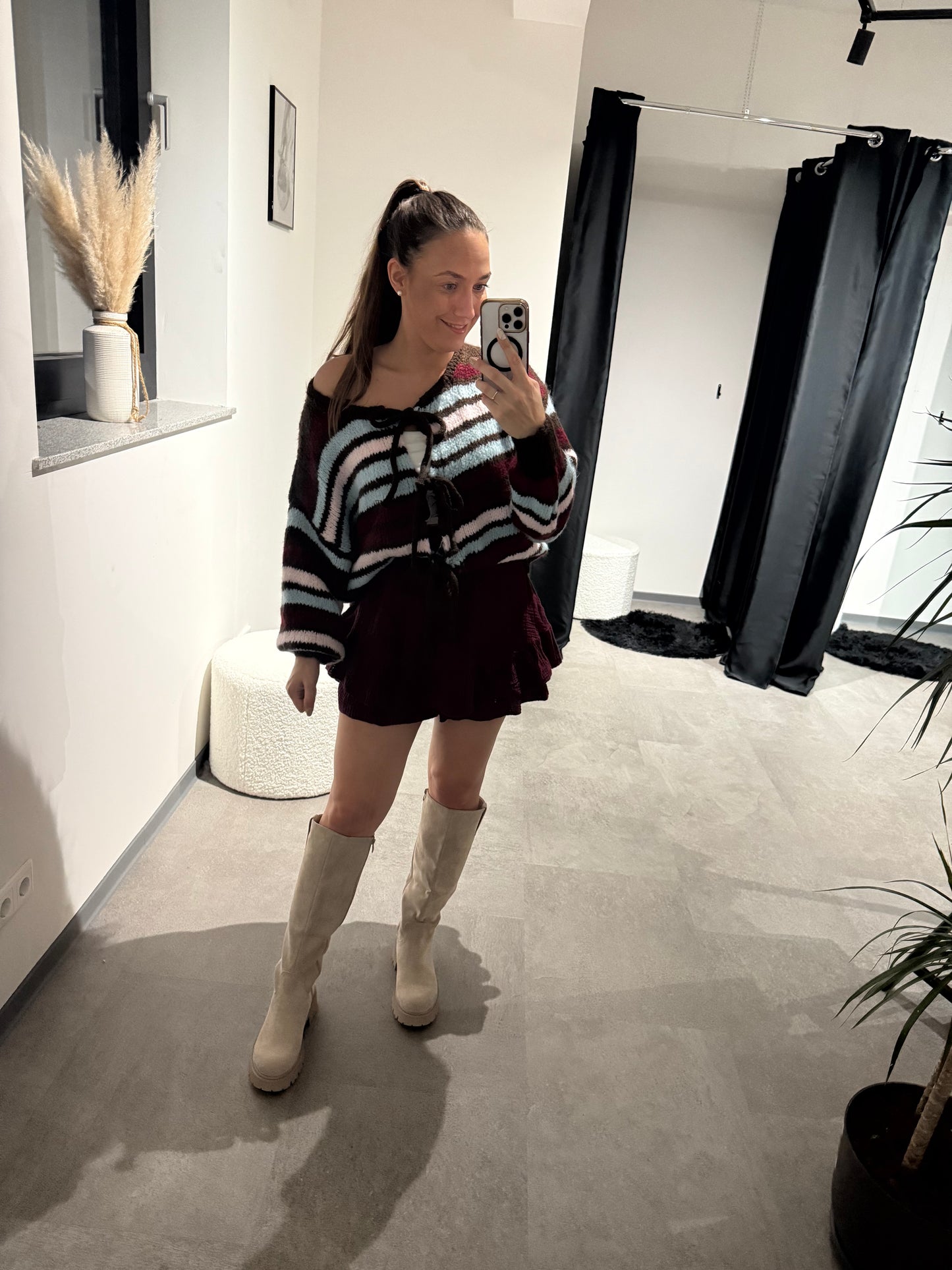 Strickjacke -5437- Braun/rot
