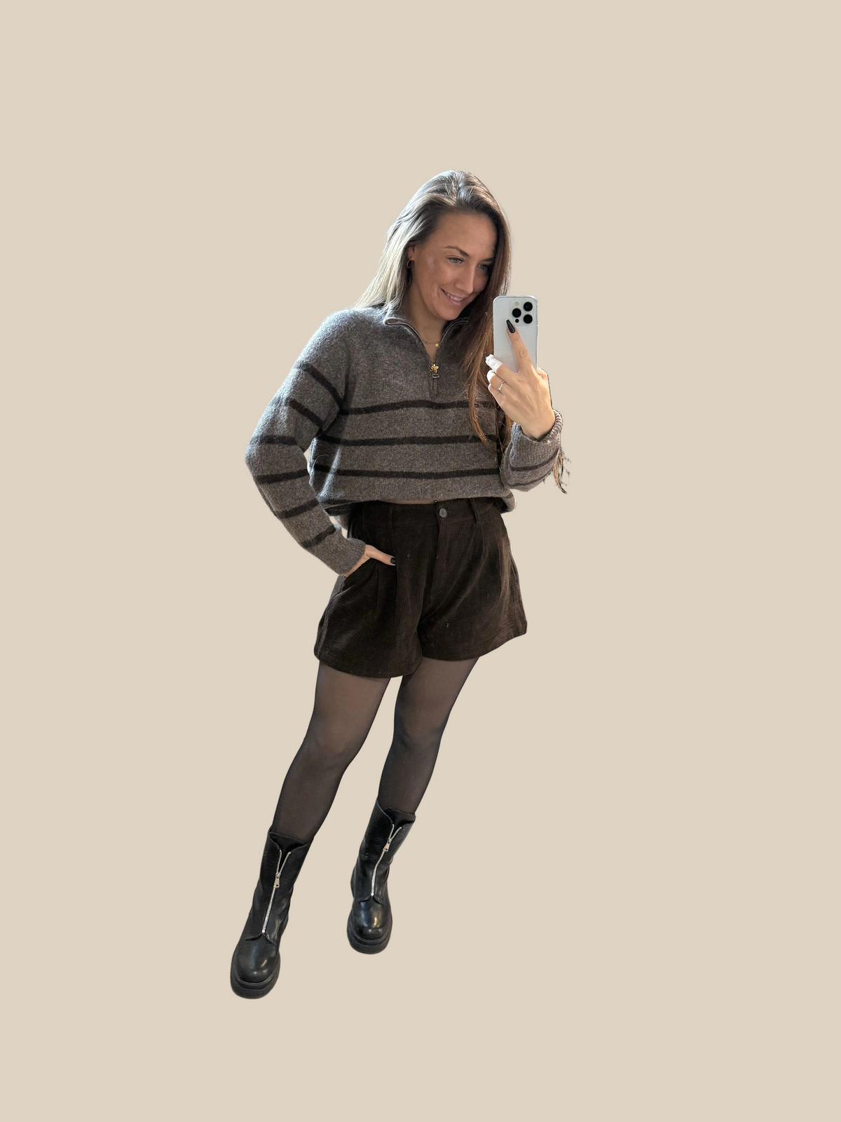 ZIPPER PULLOVER -9011- TAUPE