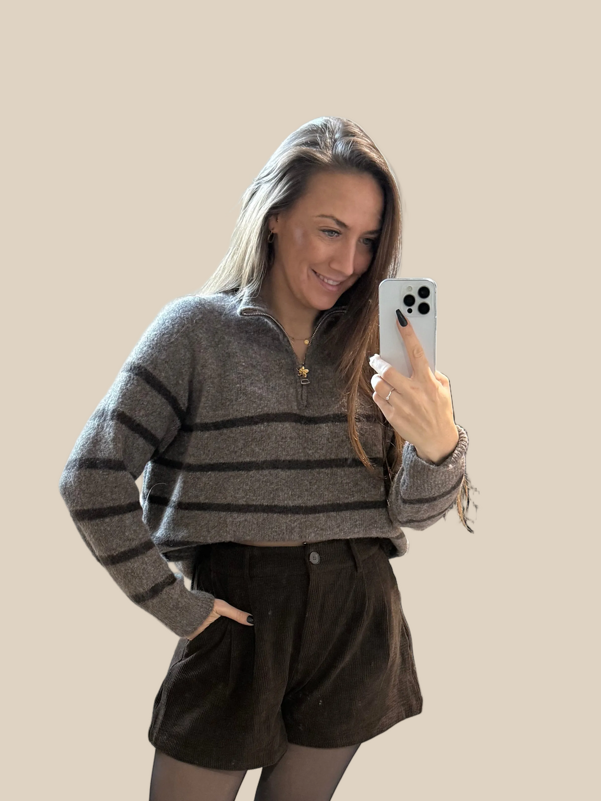 ZIPPER PULLOVER -9011- TAUPE