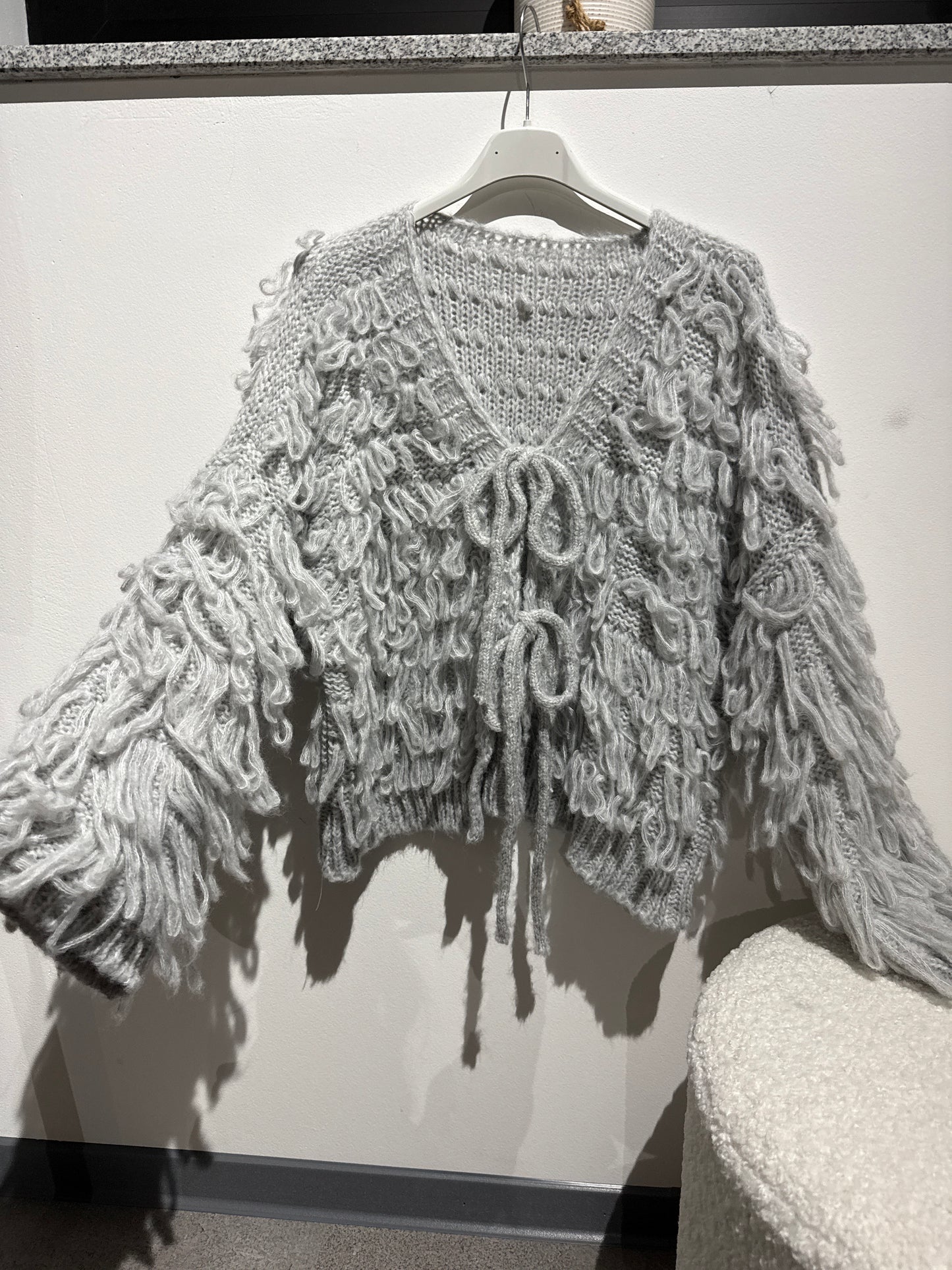 Fransen Strickjacke -3459- grau