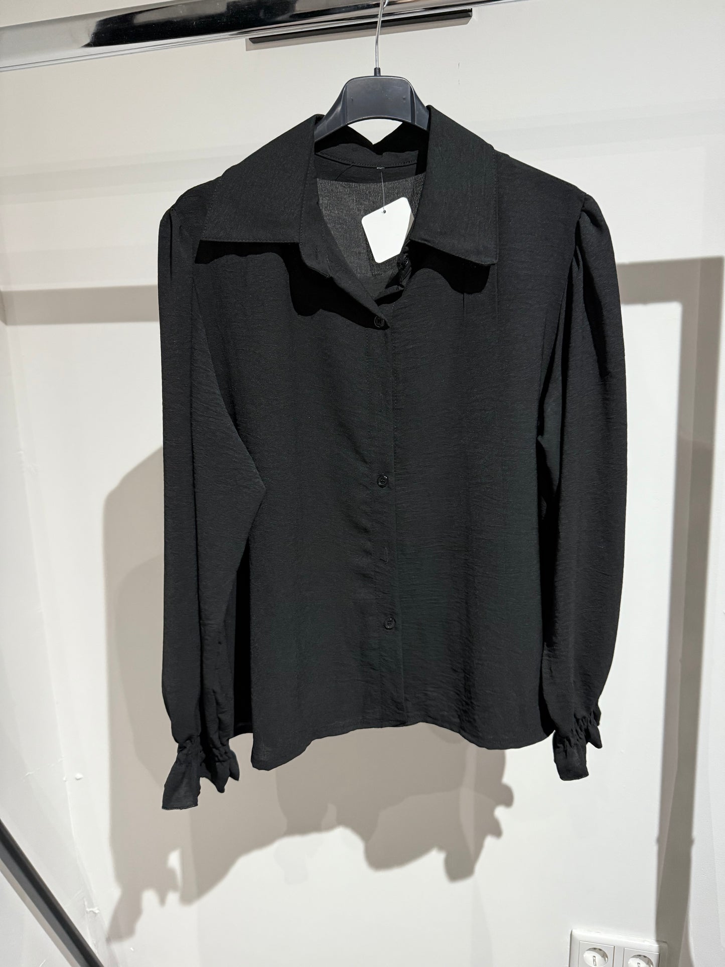 Bluse Basic mit gerafftem Ärmel -3448- schwarz - Sarahs Modeboutique