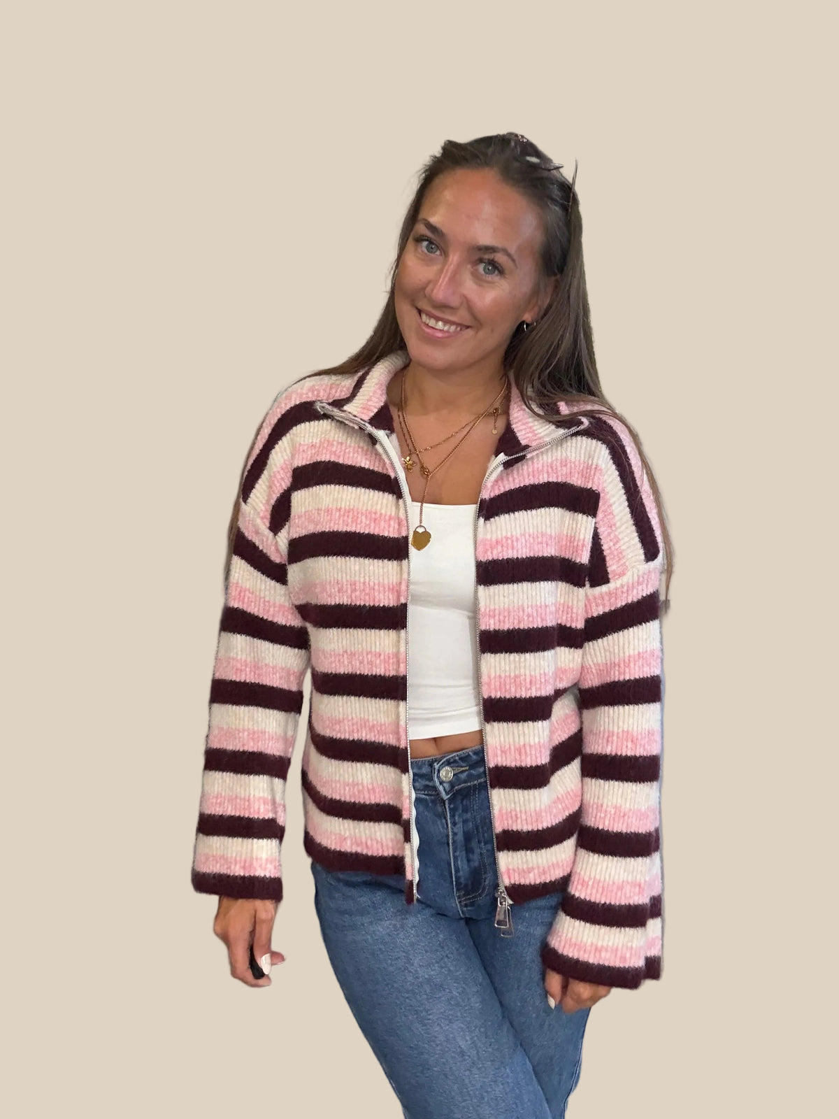 ZIP PULLOVER -3555- BORDEAUX - Sarahs Modeboutique