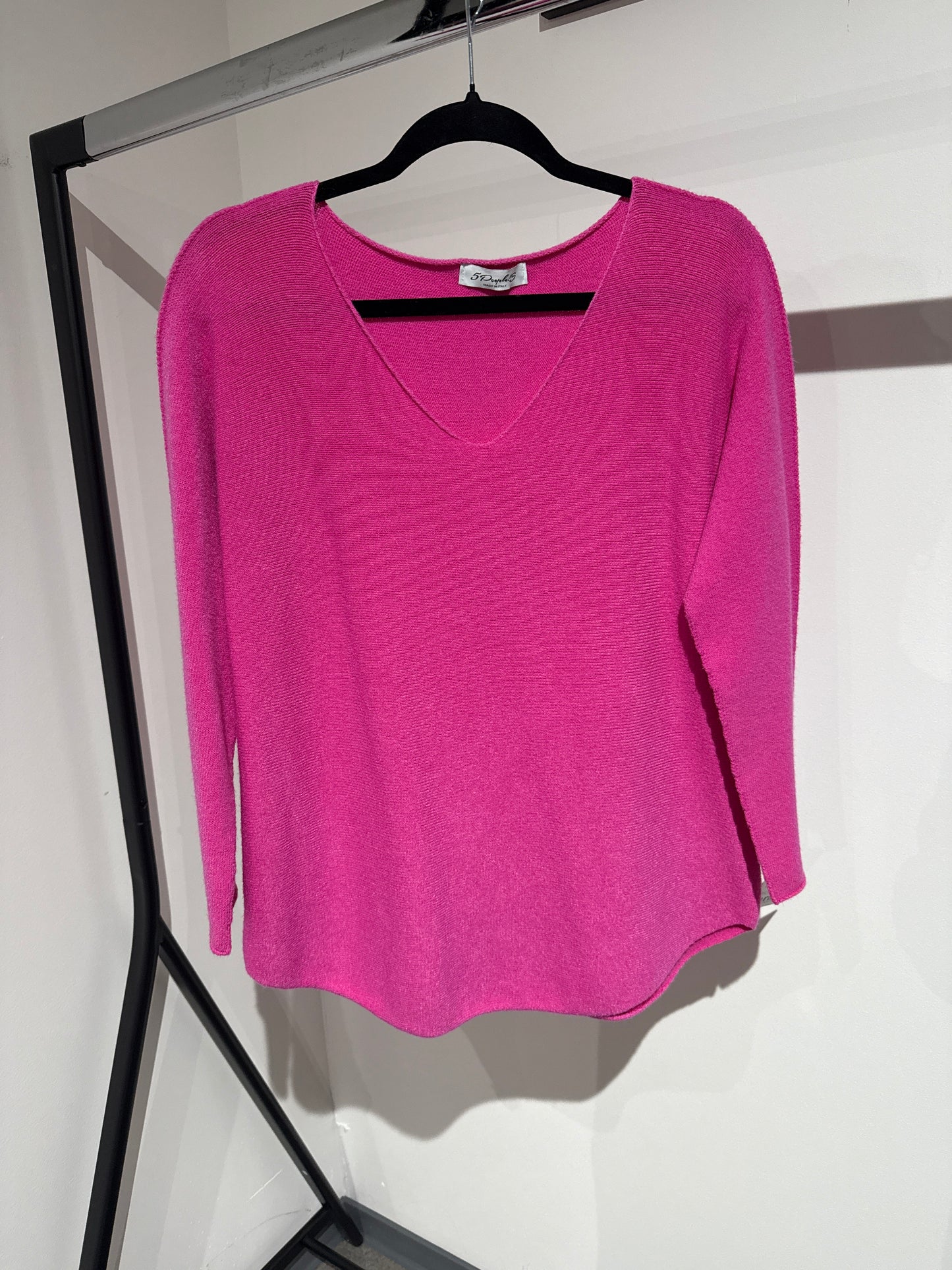 Pullover overzise V-Ausschnitt -6681- grellpink