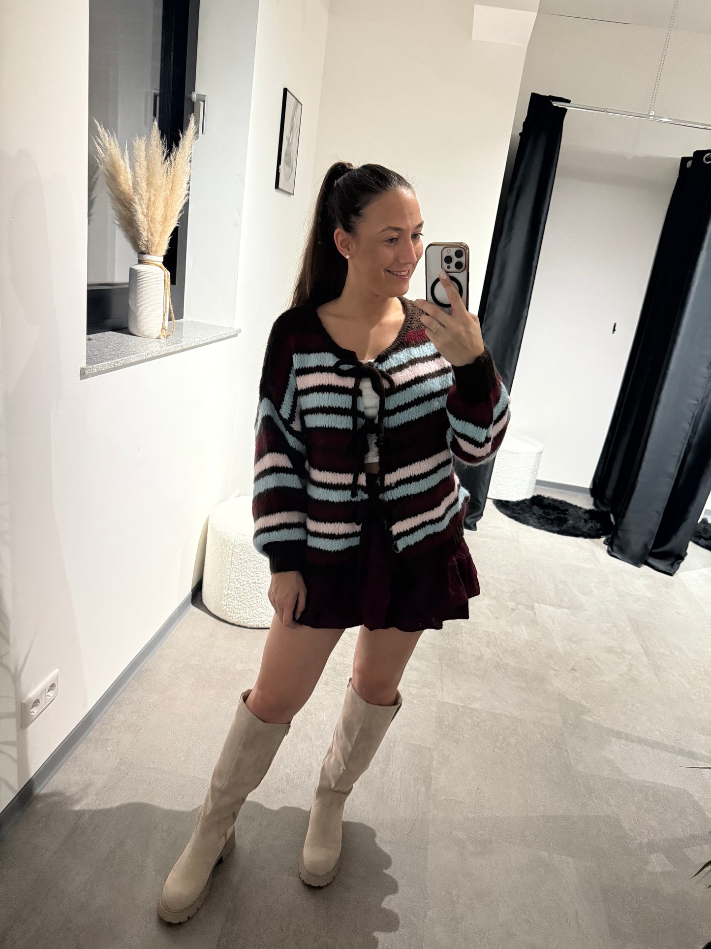 Strickjacke -5437- Braun/rot