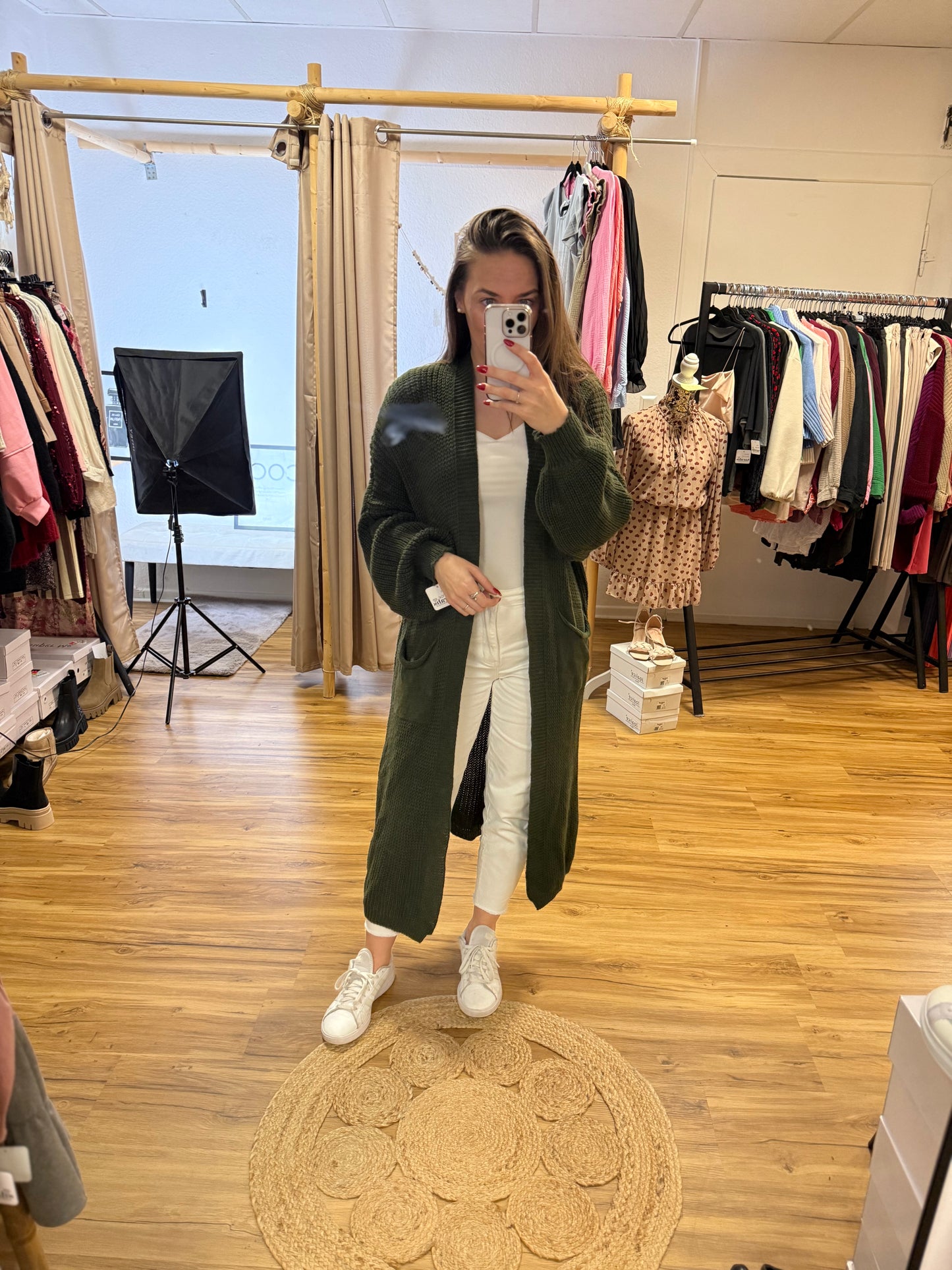 Cardigan lang -9506- Khaki - Sarahs Modeboutique