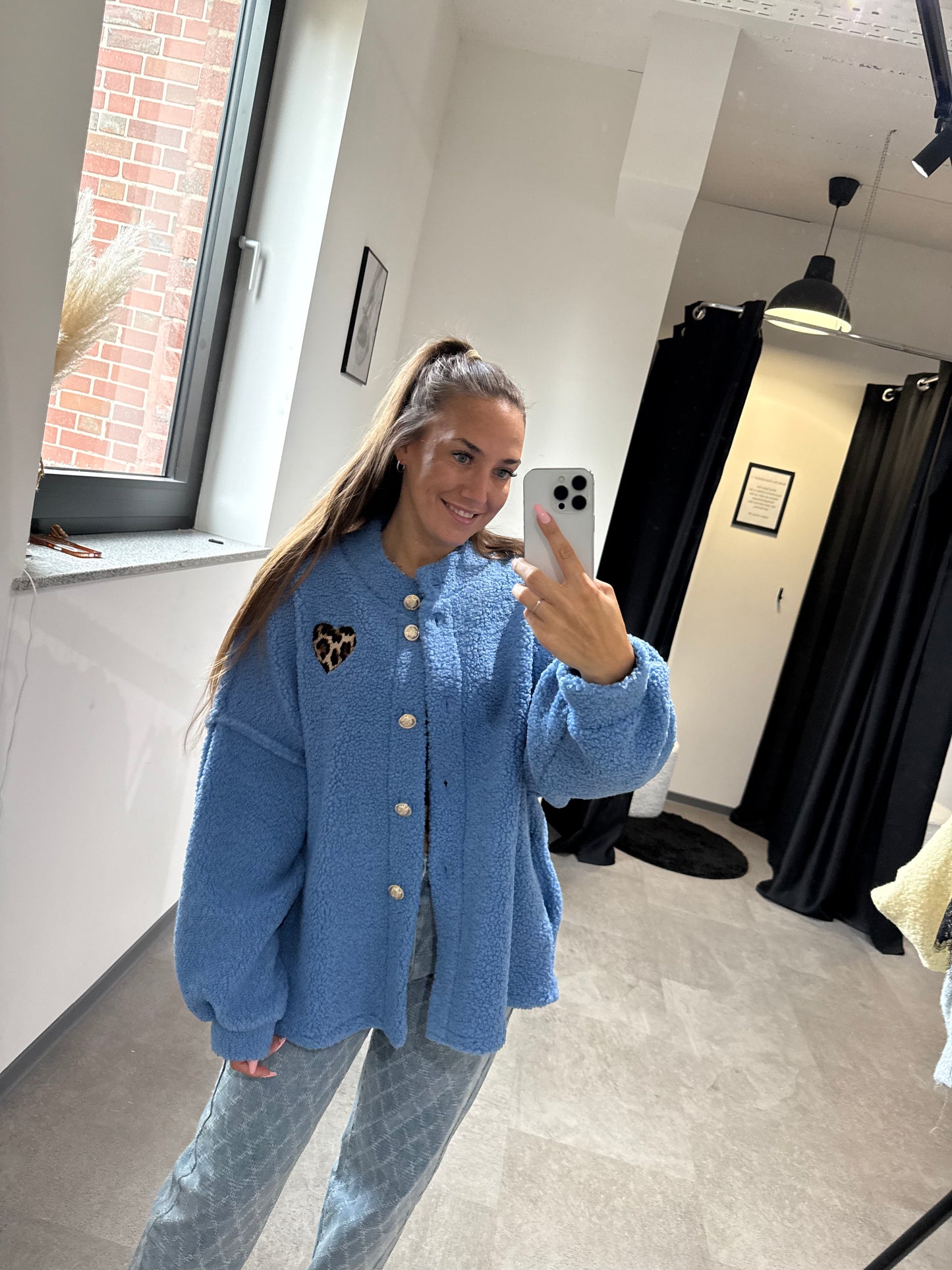 TEDDYJACKE FLAUSCHI MIT LEOHERZ -4780- BLAU - Sarahs Modeboutique