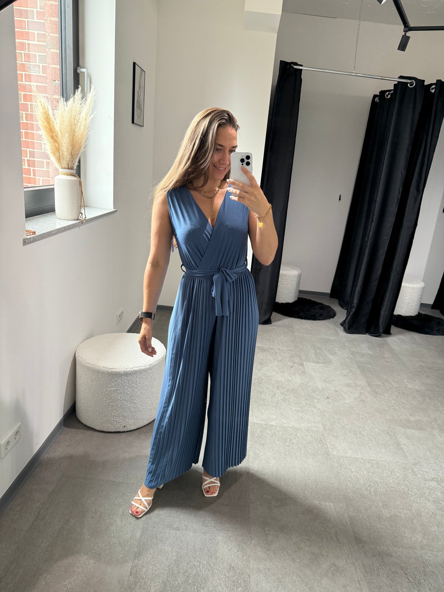 Plisseejumpsuit jeansblau -1679-