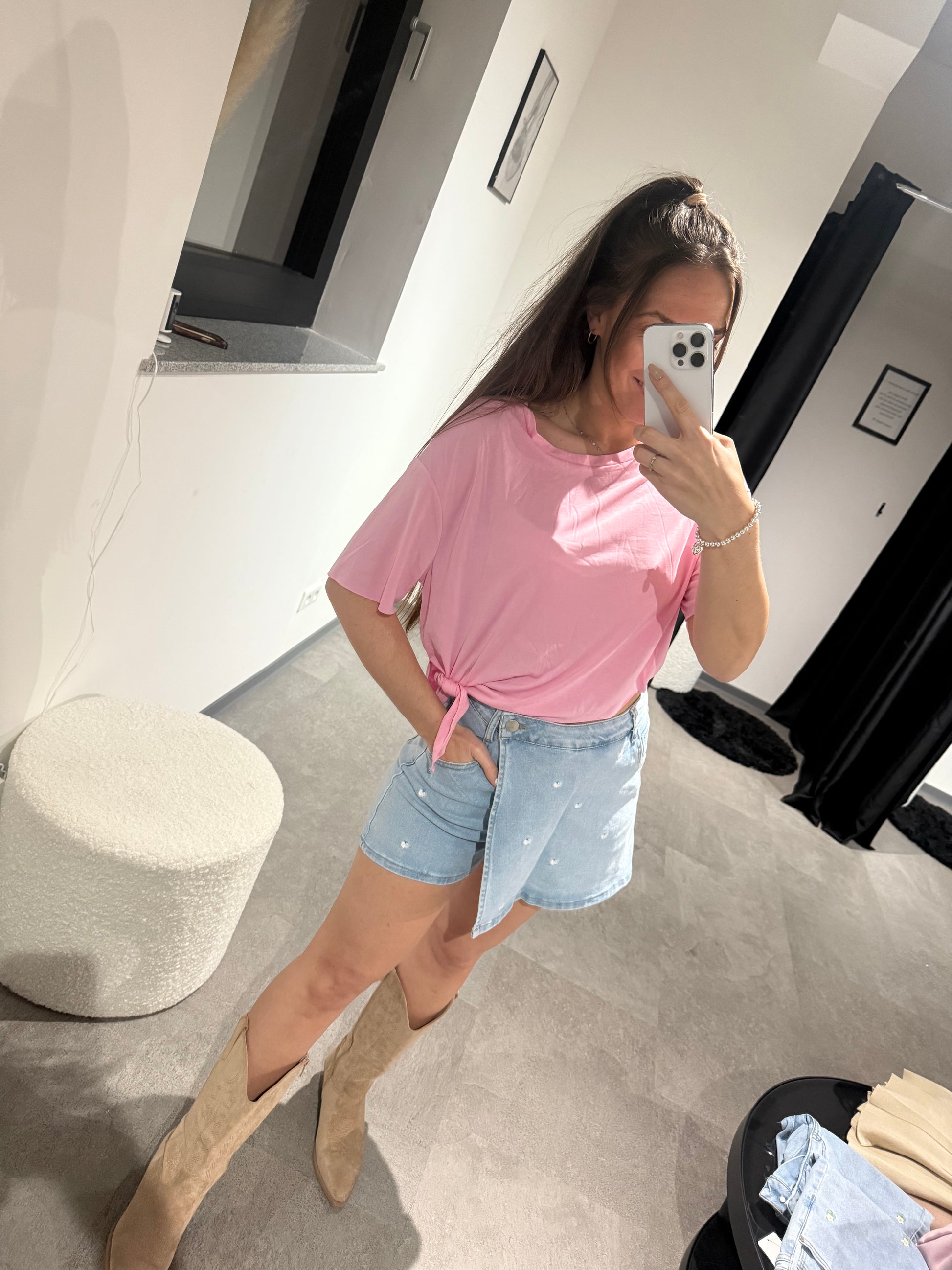 T-SHIRT MIT KNOTEN -3368- ROSA - Sarahs Modeboutique