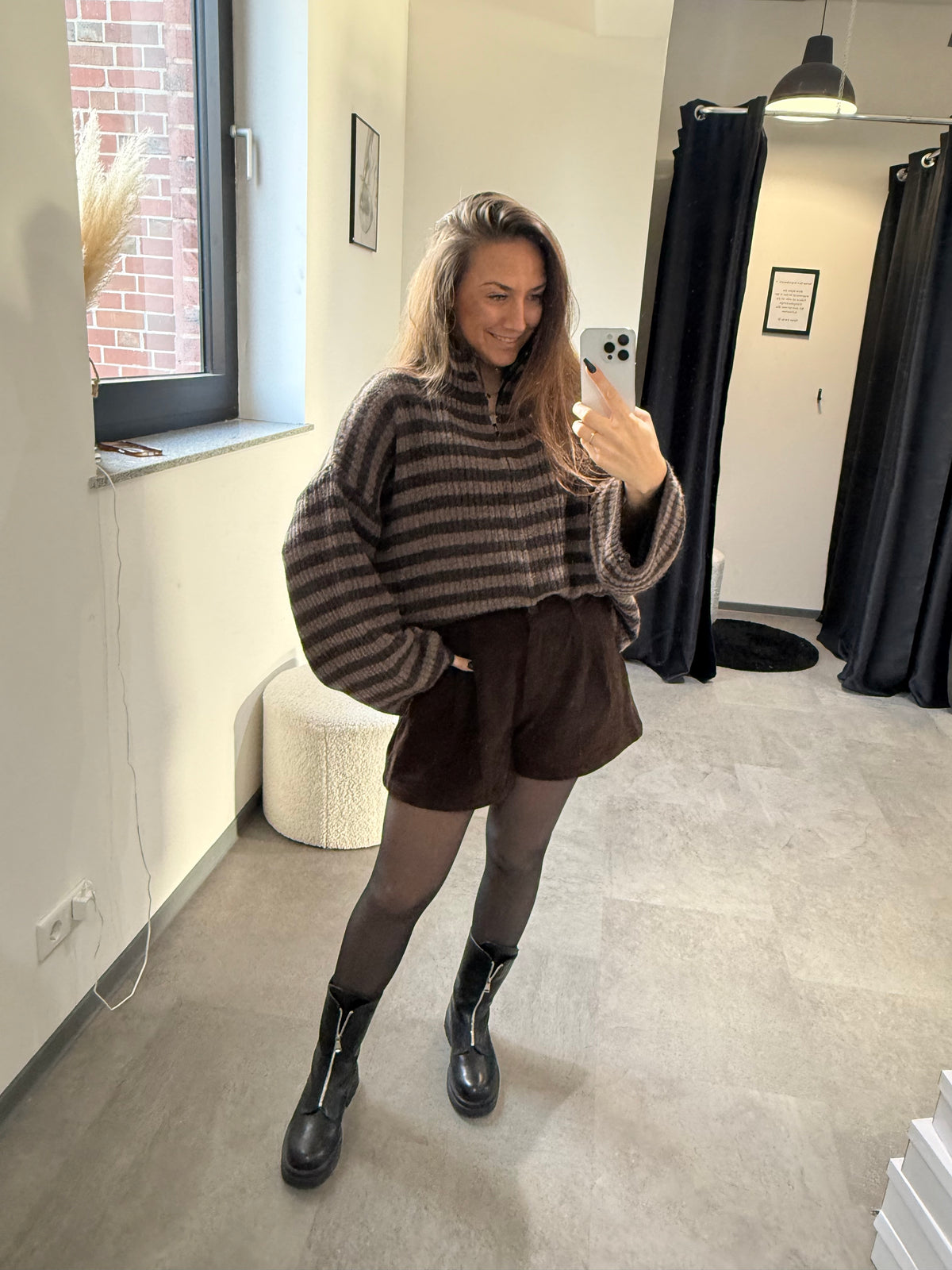 ZIPPER JACKE GESTREIFT -9010- TAUPE - Sarahs Modeboutique