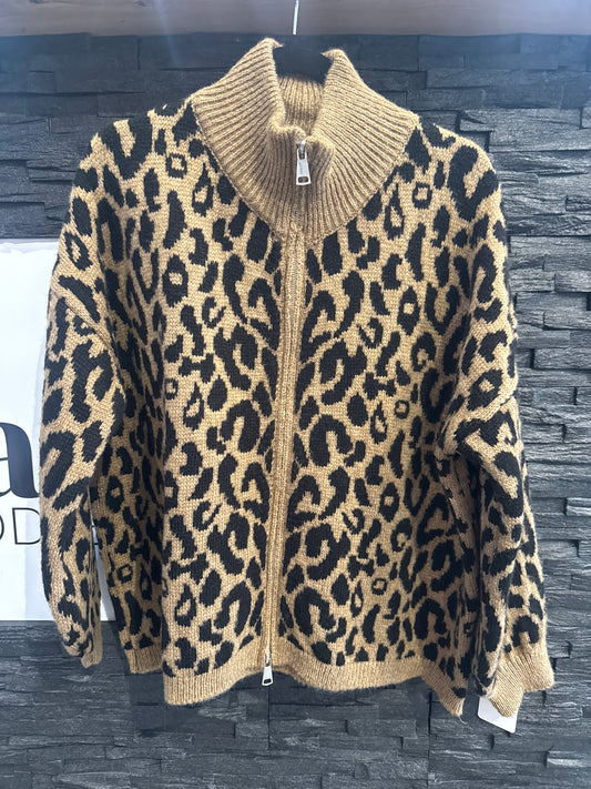 STRICKJACKE ZIPPER -4988- BRAUN