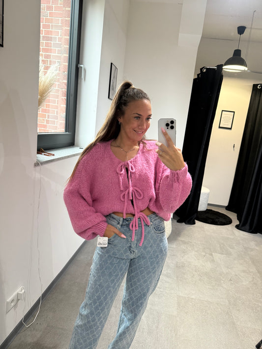 STRICKJACKE MIT SCHLEIFEN -6799- PINK