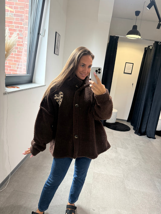 TEDDYJACKE FLAUSCHI MIT LEOHERZ -4780- BRAUN - Sarahs Modeboutique