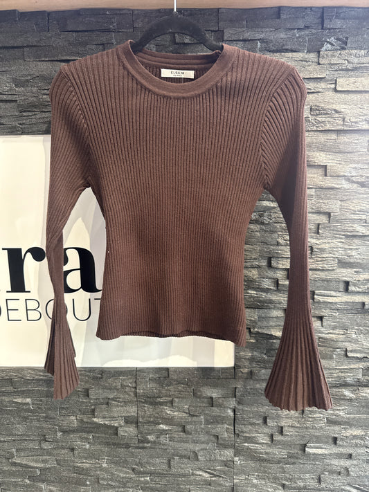 Basicshirt mit Trompetenärmel -6780- braun