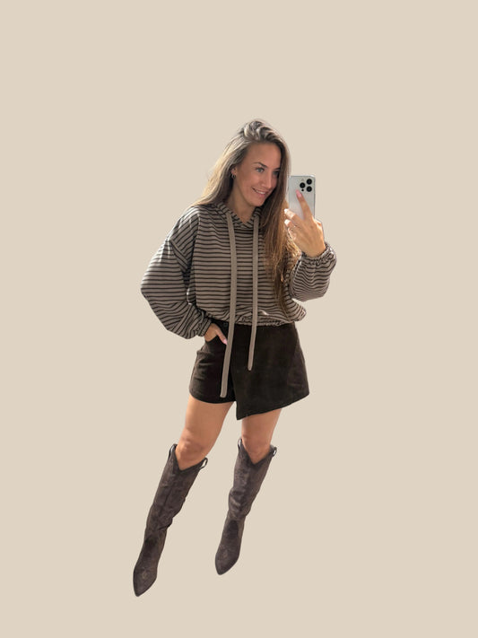 GESTREIFTER HOODIE -3229- TAUPE