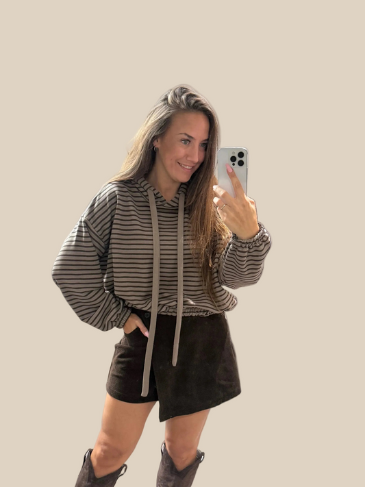GESTREIFTER HOODIE -3229- TAUPE - Sarahs Modeboutique