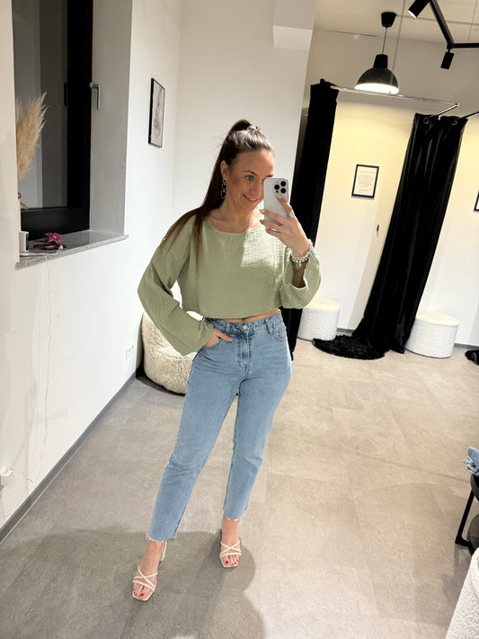 MUSSELINSHIRT LANGARM -1571-KHAKI - Sarahs Modeboutique