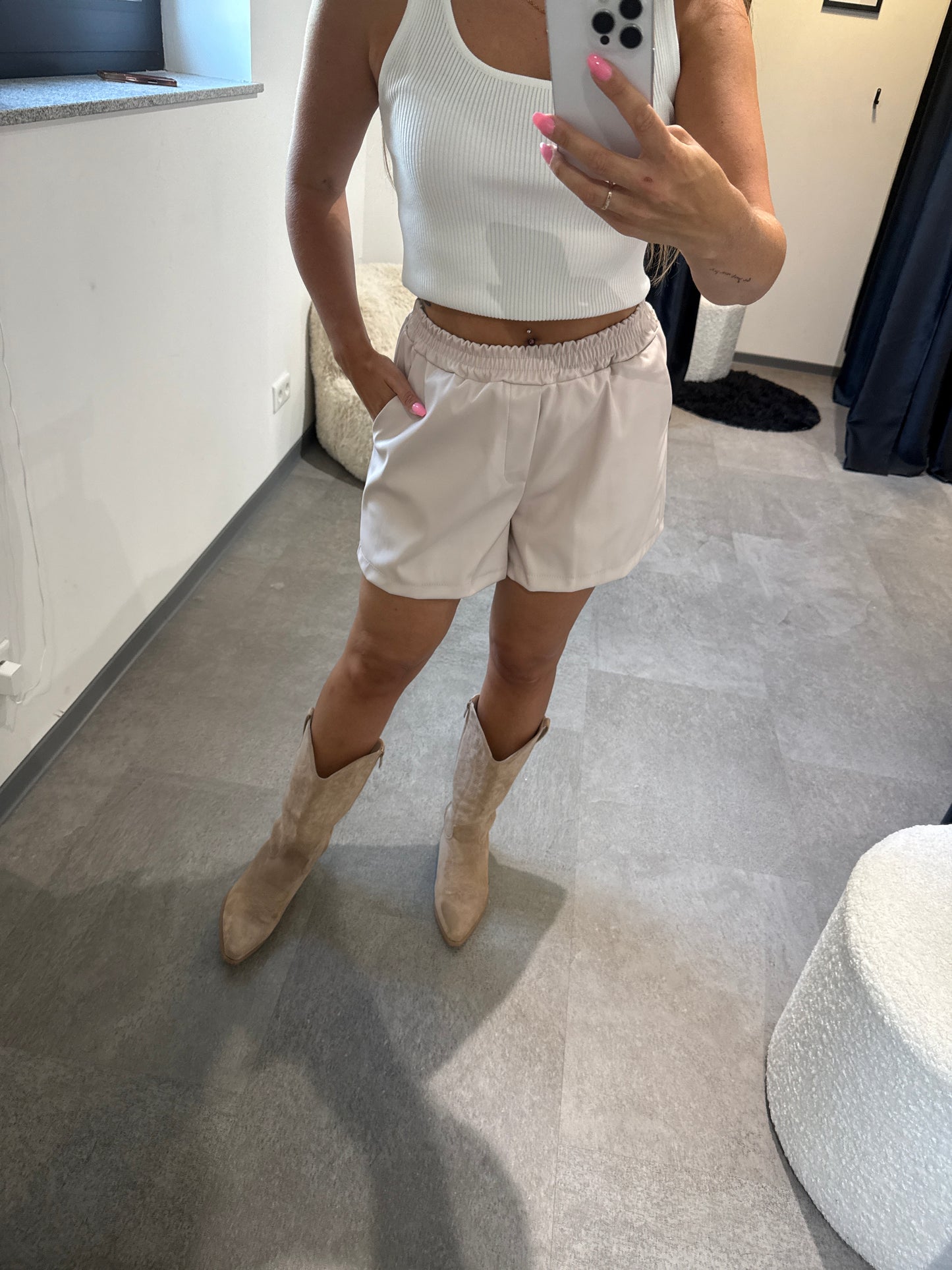 Ledershorts -1797- Creme - Sarahs Modeboutique