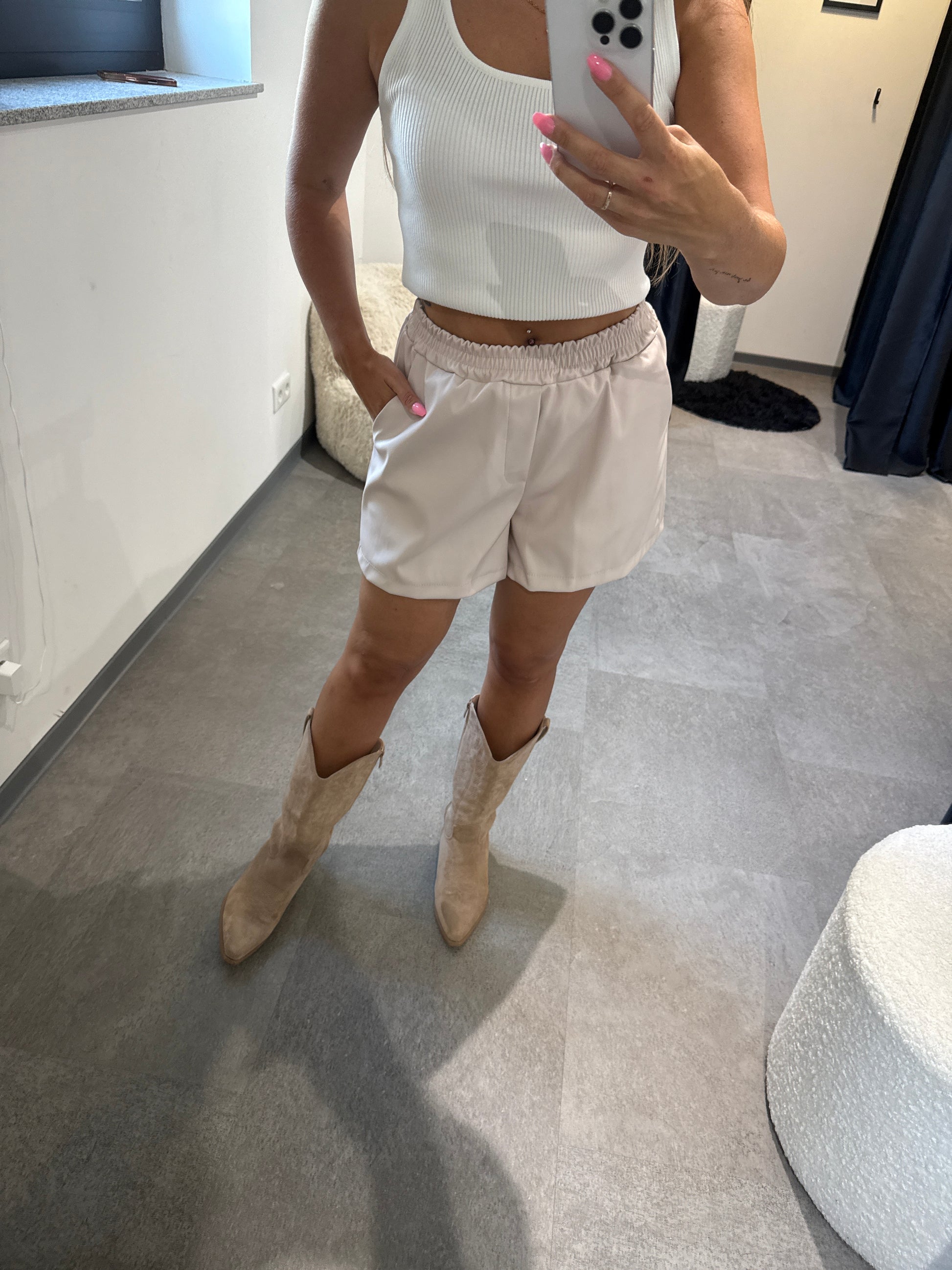 Ledershorts -1797- Creme - Sarahs Modeboutique