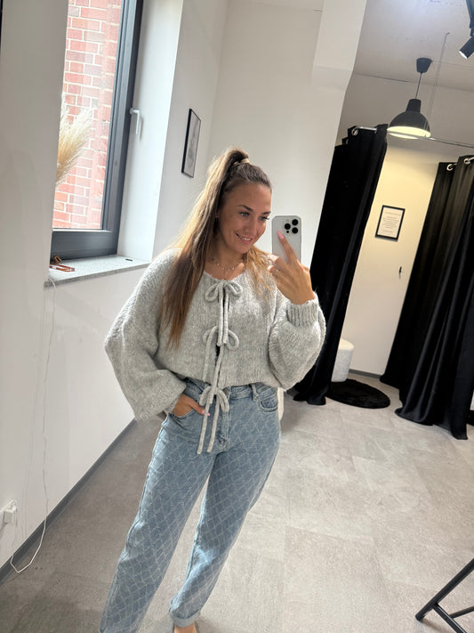STRICKJACKE MIT SCHLEIFEN -6799- GRAU