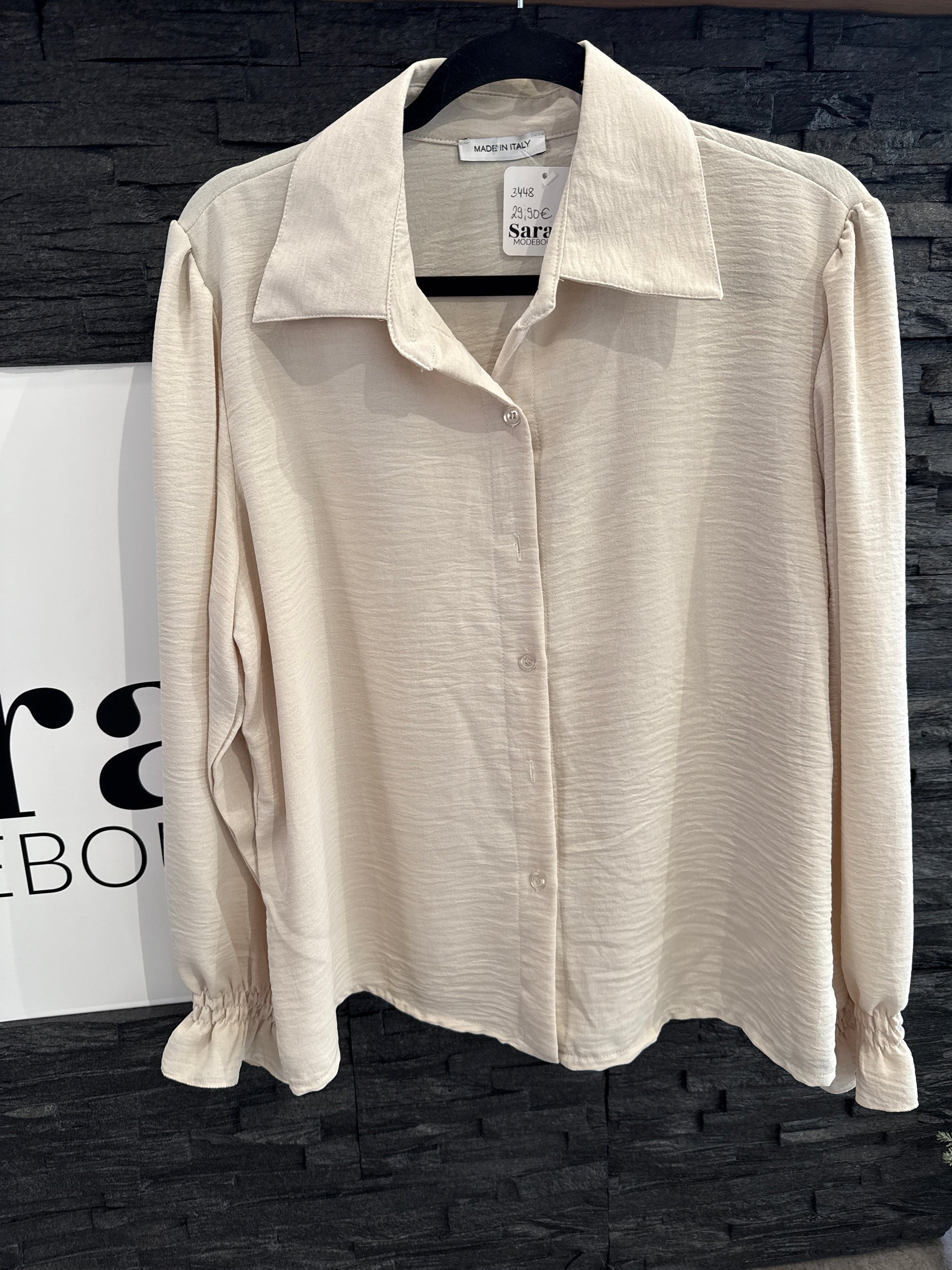 Bluse Basic mit gerafftem Ärmel -3448- beige - Sarahs Modeboutique