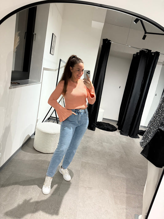 Basicshirt mit Trompetenärmel -6780- Aprico