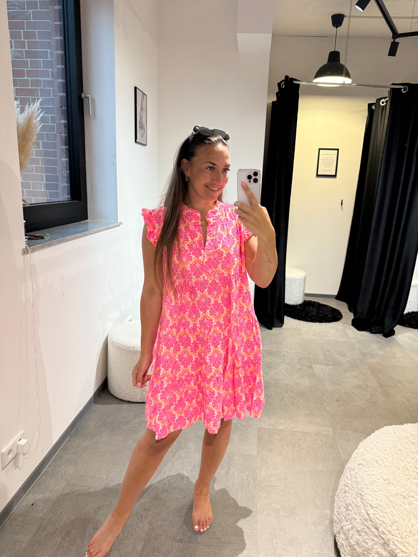 MUSSELINKLEID GEMUSTERT -1676- ORANGE/PINK