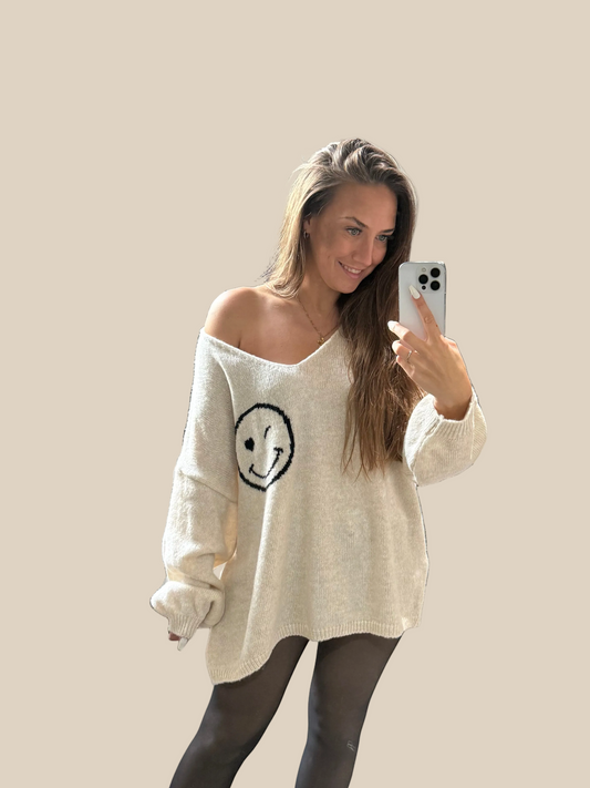 OVERZISE PULLOVER -7899- CREME - Sarahs Modeboutique