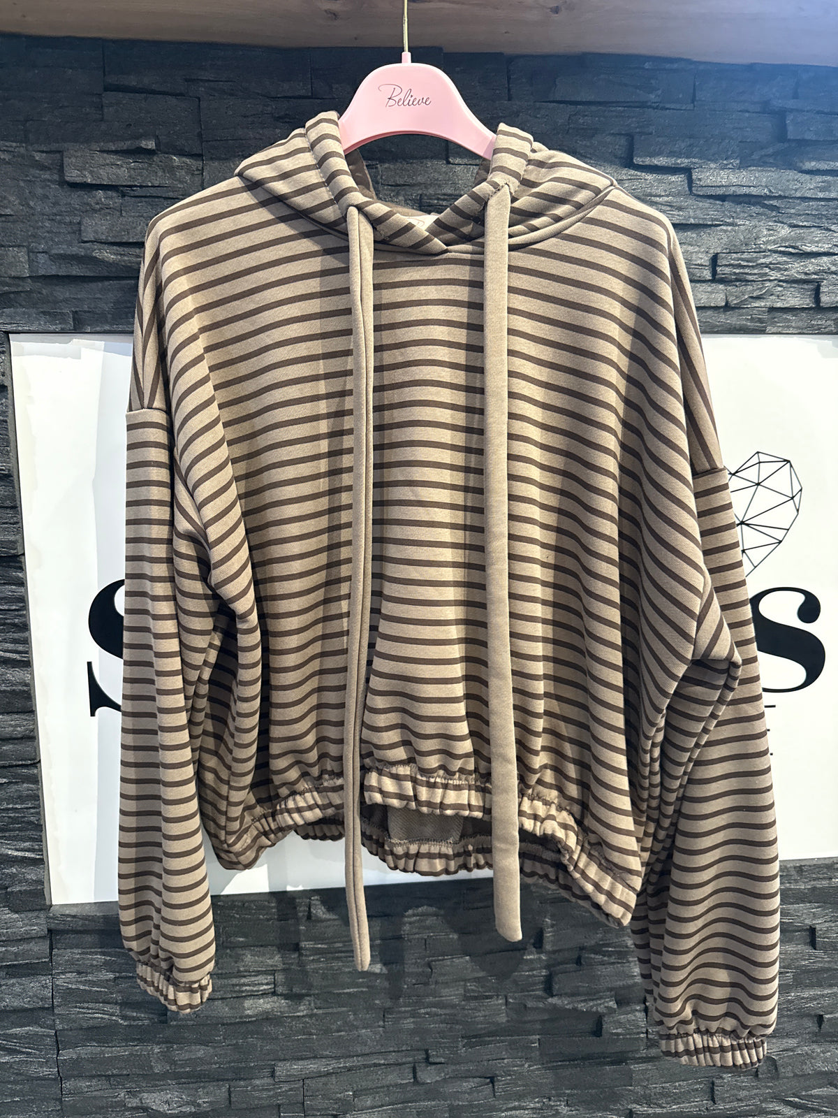 GESTREIFTER HOODIE -3229- TAUPE