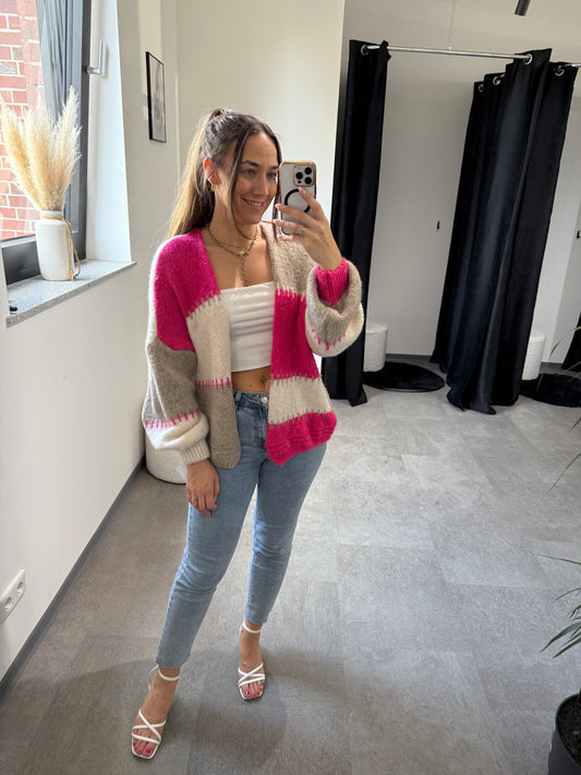 Cardigan -7645- Pink/beige