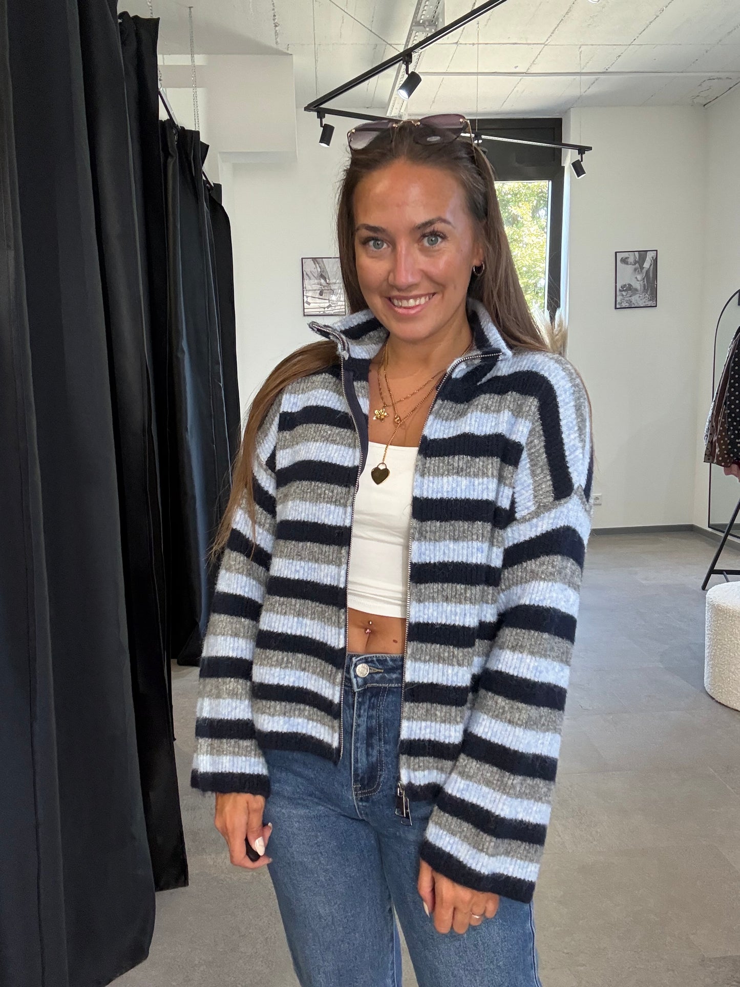 ZIP PULLOVER -3555- BLAU