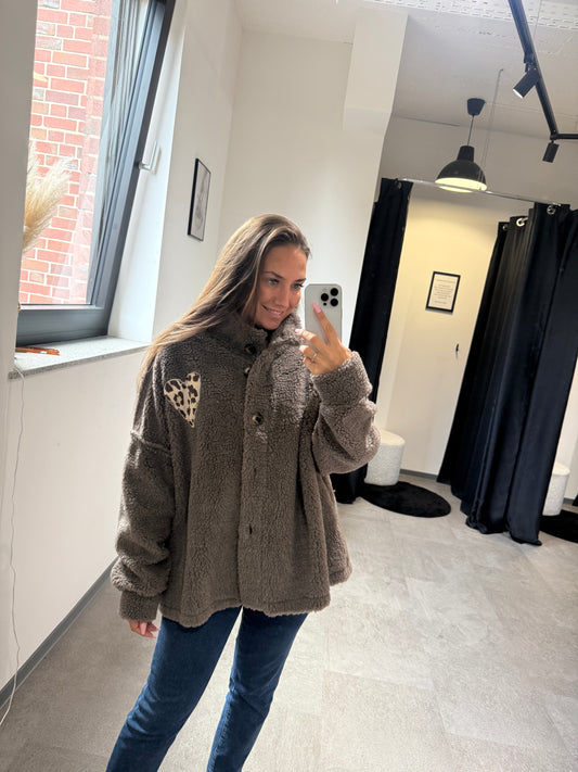 TEDDYJACKE FLAUSCHI MIT LEOHERZ -4780- TAUPE - Sarahs Modeboutique