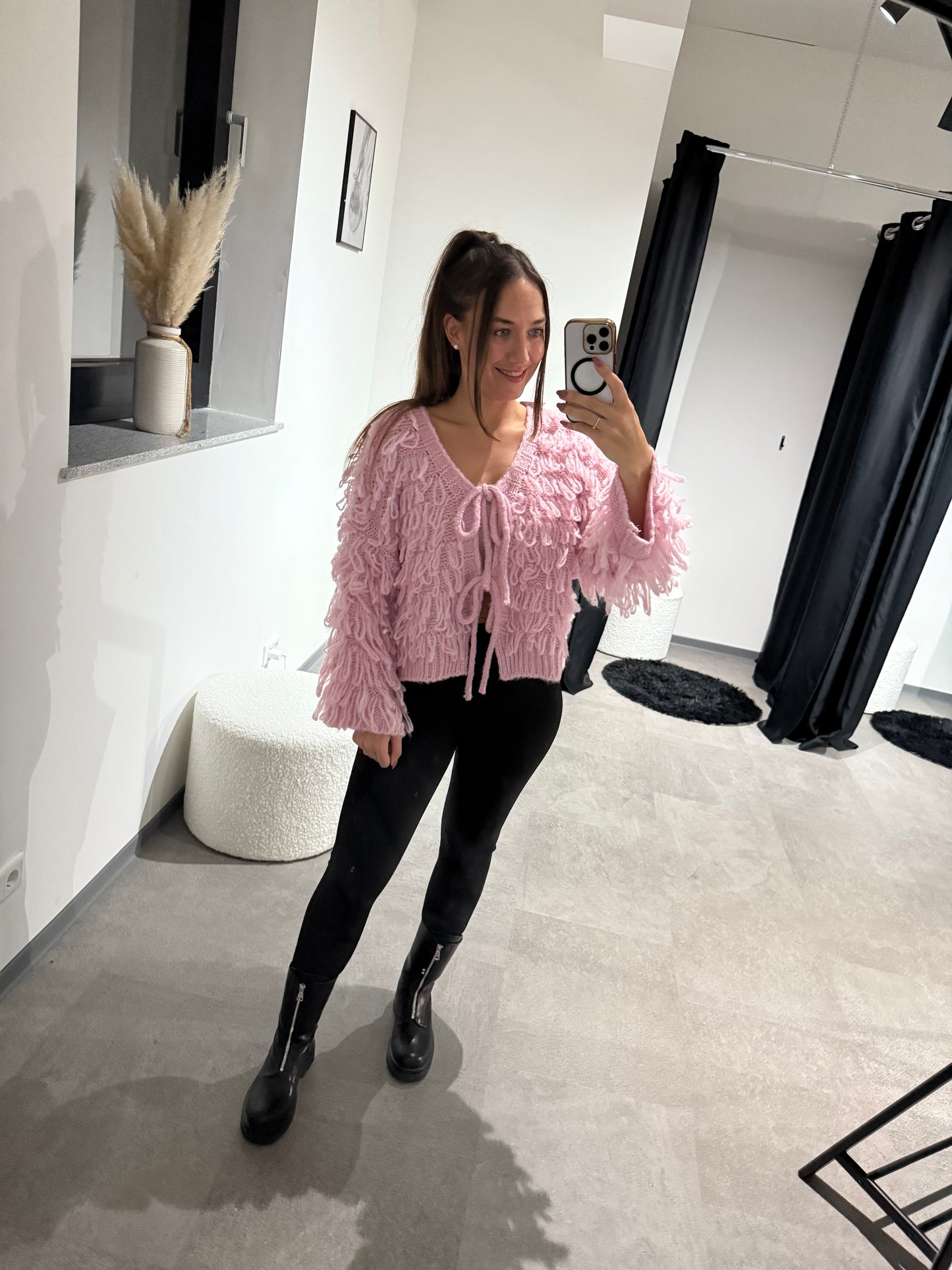 Fransen Strickjacke -3459- rosa