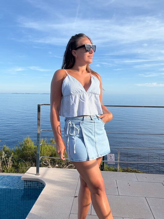TOP GESTREIFT -1450- HELLBLAU - Sarahs Modeboutique