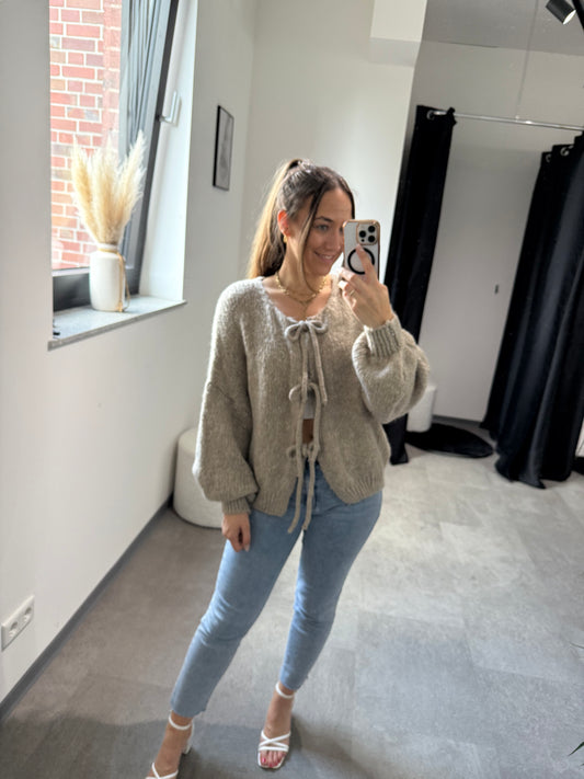 Strickjacke schleifen -8090- beige