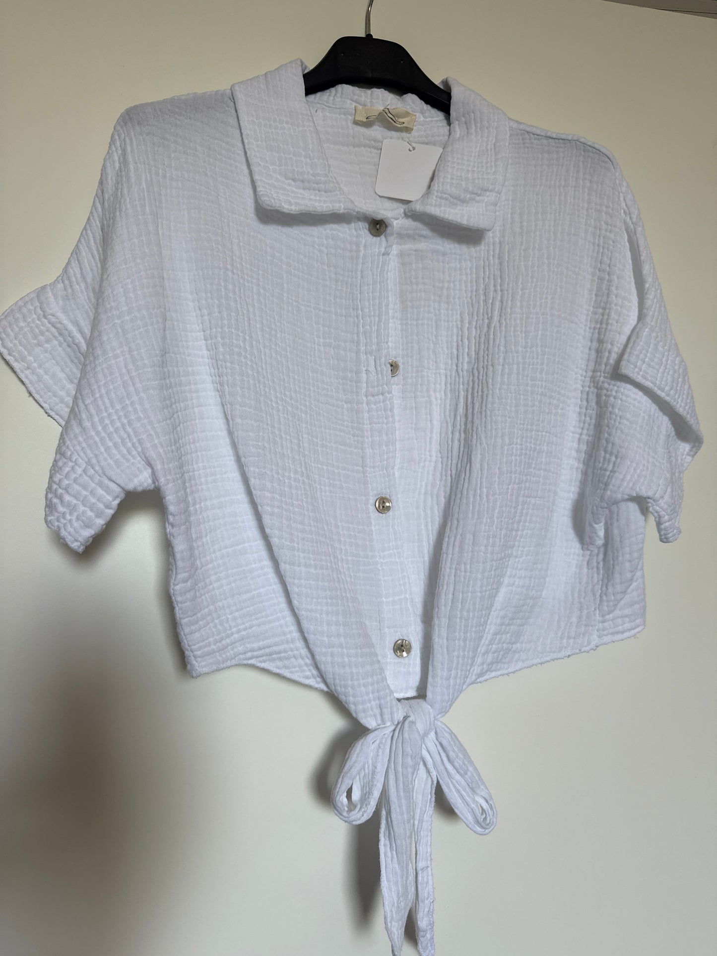 MUSSELINBLUSE MIT KNOTEN -5666- WEISS