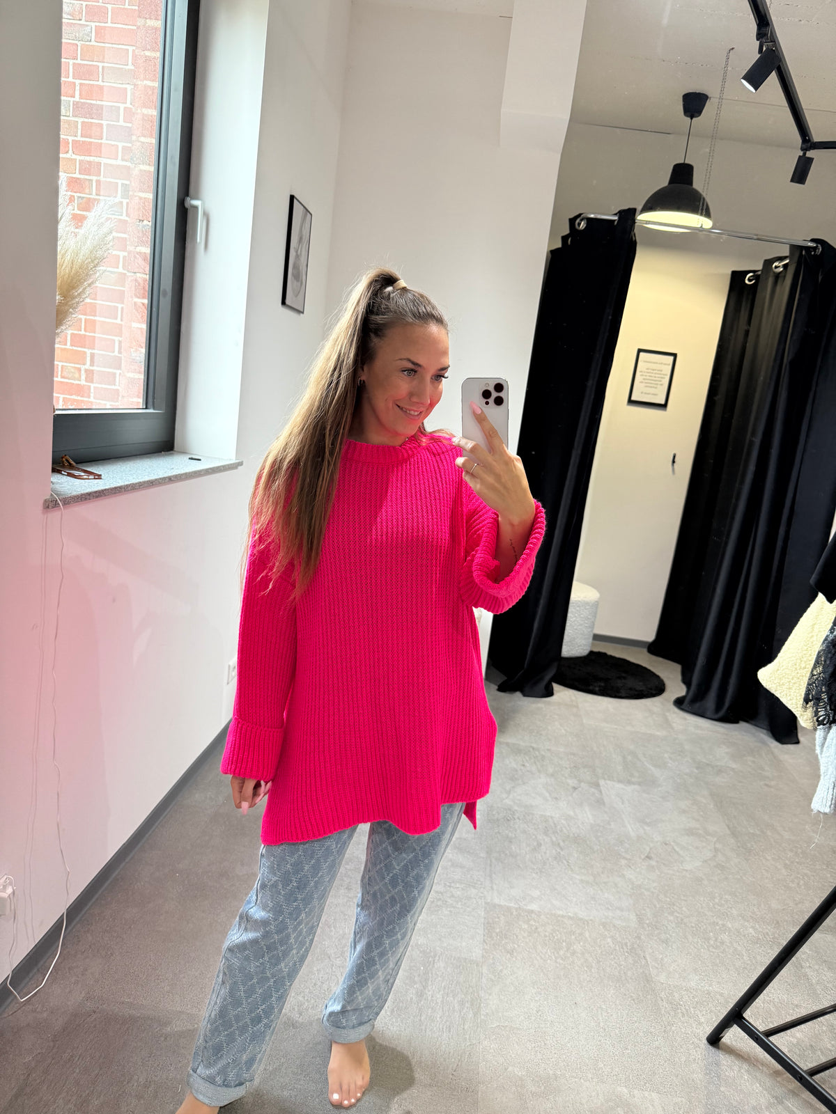 Schlitzpulli-1596- neonpink - Sarahs Modeboutique