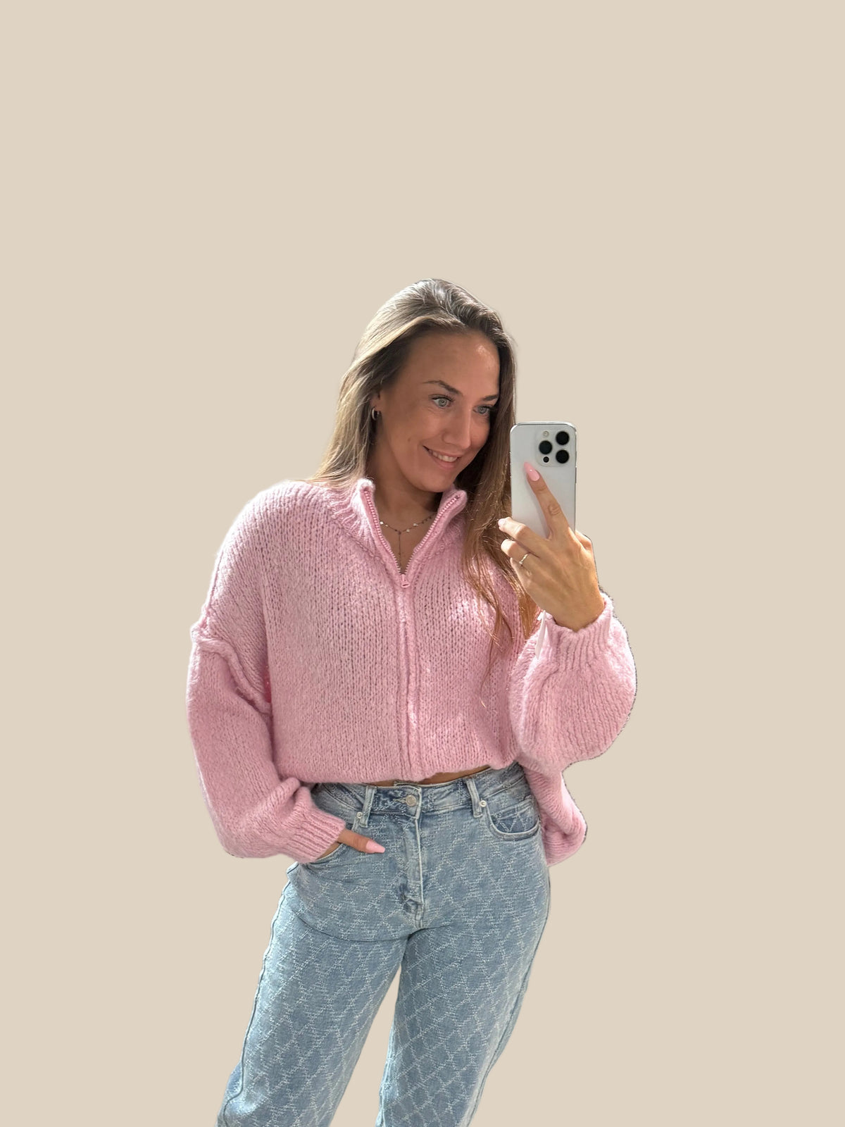 OVERZISE LIEBLINGSPULLI ZIPPER -7889- ROSA - Sarahs Modeboutique