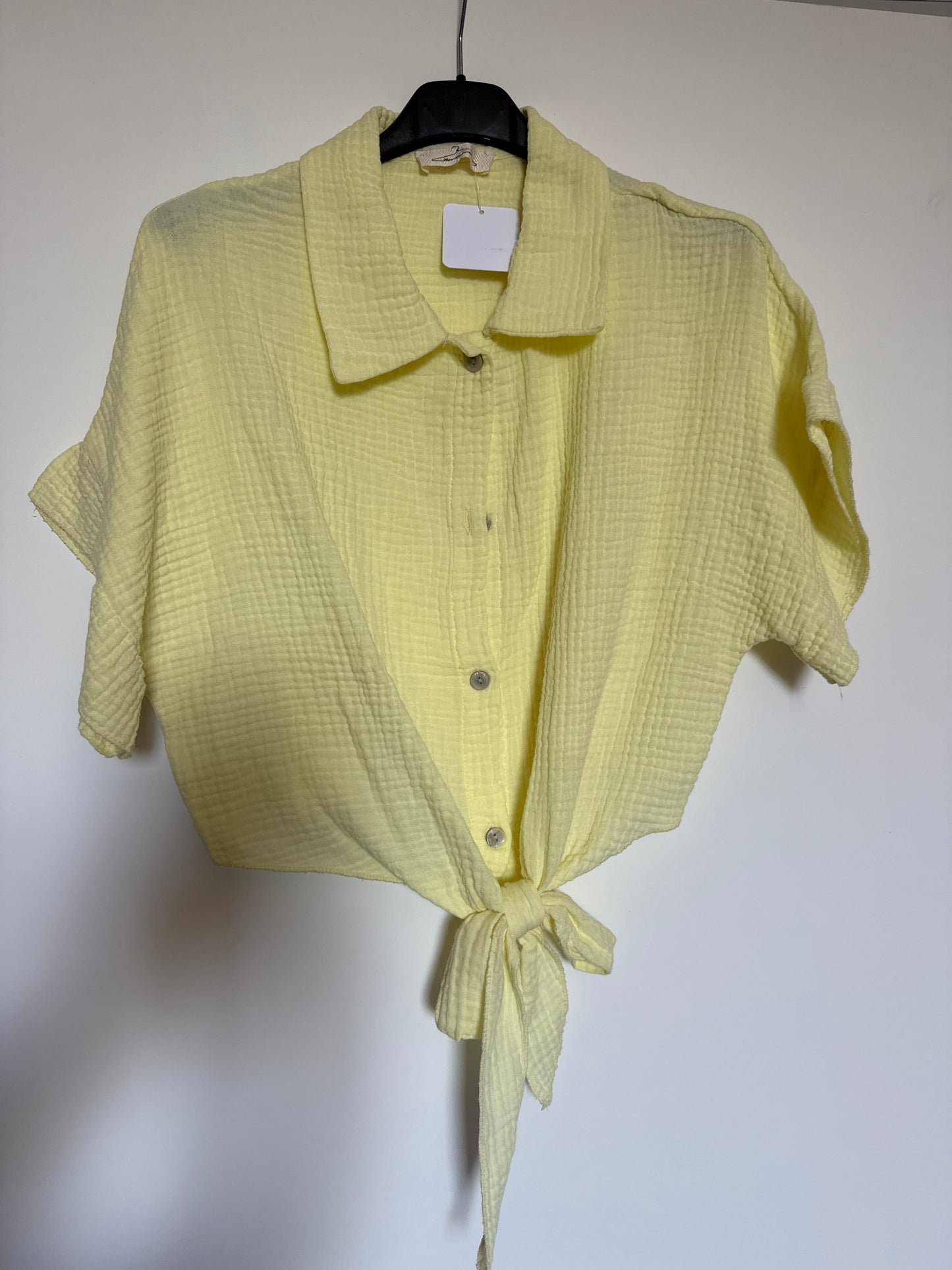 MUSSELINBLUSE MIT KNOTEN -5666- GELB