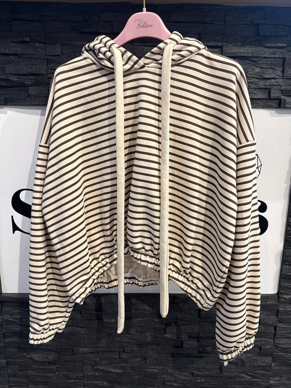 GESTREIFTER HOODIE -3229- BEIGE