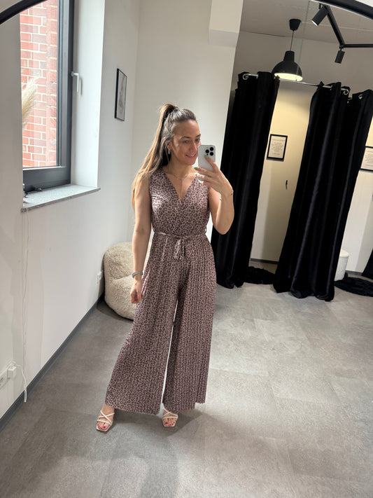LEOPARD JUMPSUIT TAUPE -1666- - Sarahs Modeboutique