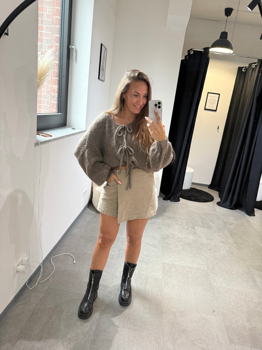 STRICKJACKE MIT SCHLEIFEN -6799- TAUPE