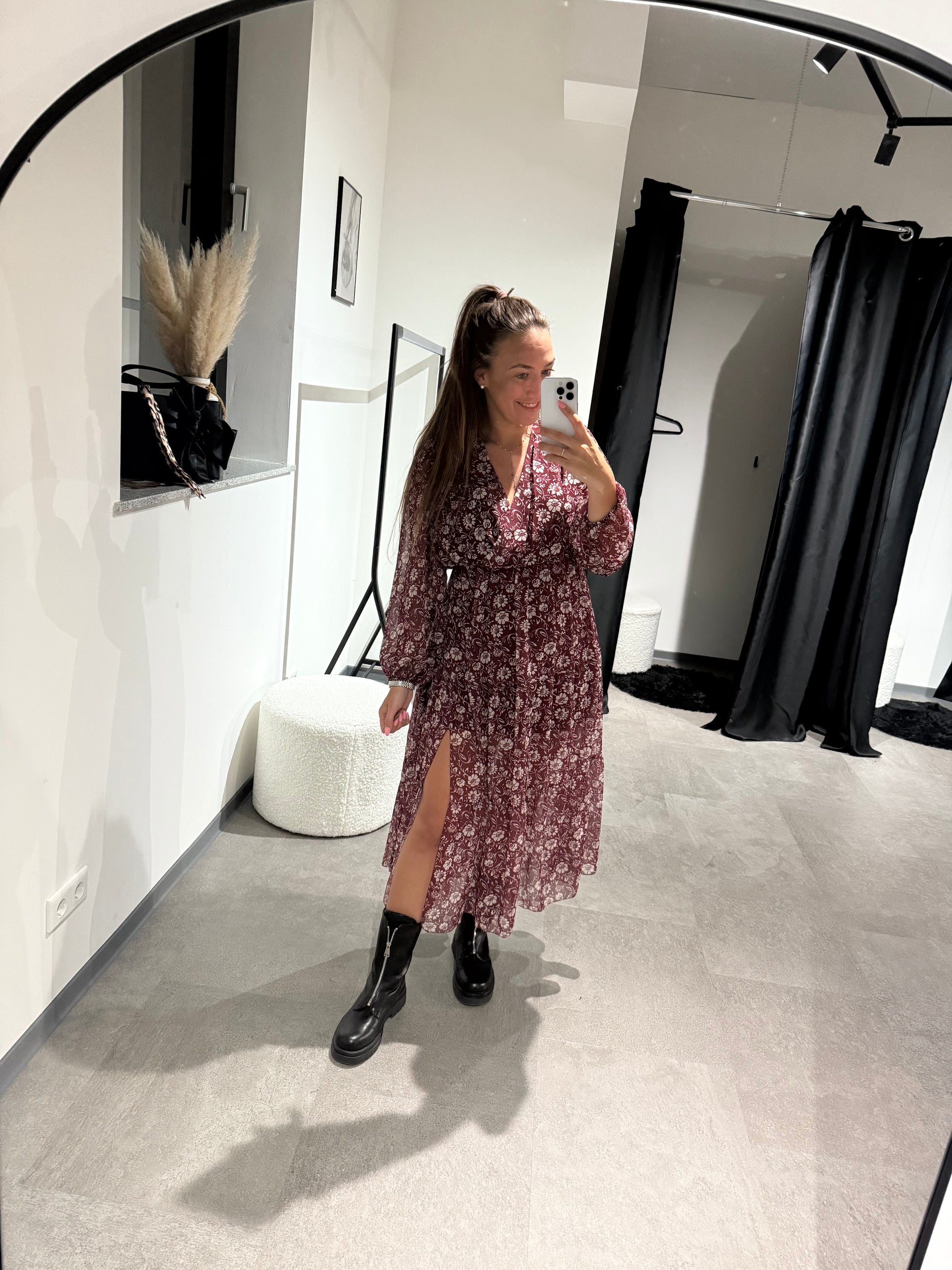 Langes Kleid mit Schlitz -8814- burgundy - Sarahs Modeboutique