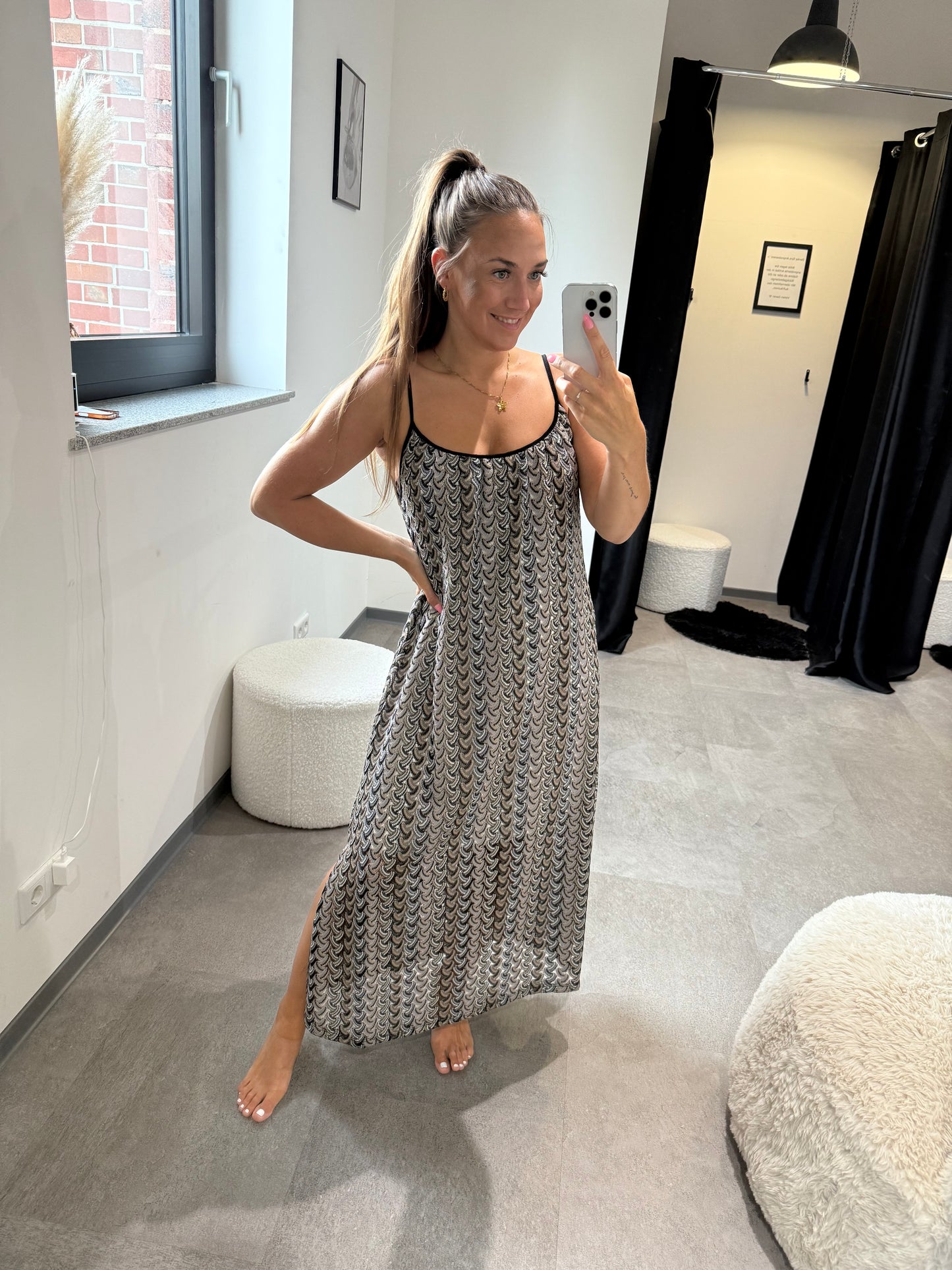 KLEID GEMUSTERT -6655- SCHWARZ