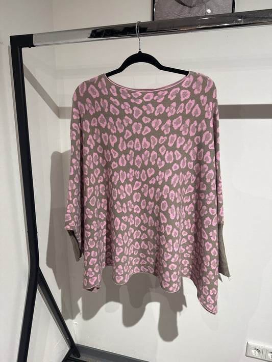 Leopulli overzise -6673- rosa/taupe